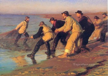 Pescadores en la playa 1883 Peder Severin Kroyer Pinturas al óleo